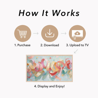 Party Streamers Frame TV Art displayed on a TV
