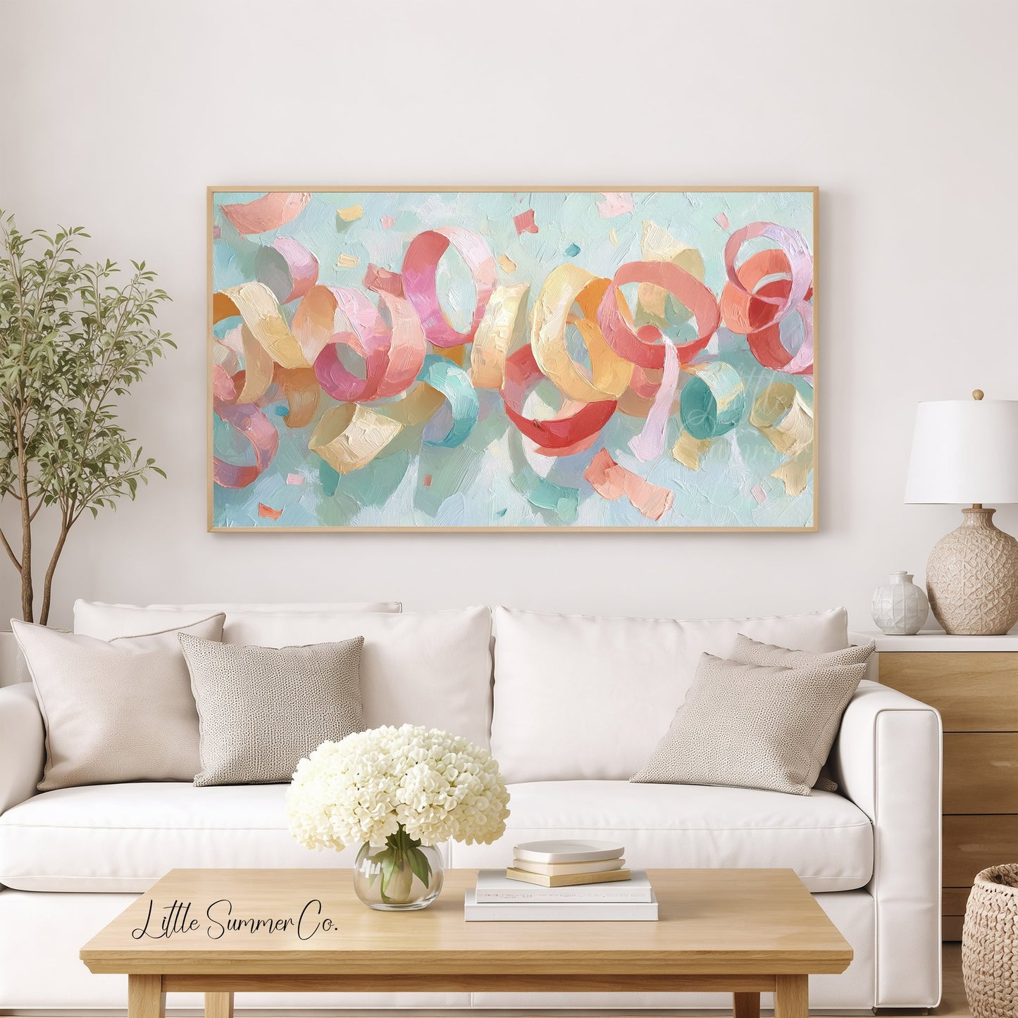 Party Streamers Frame TV Art displayed on a TV