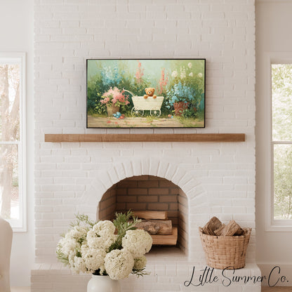 Teddy Bear Wagon Frame TV Art displayed on a TV