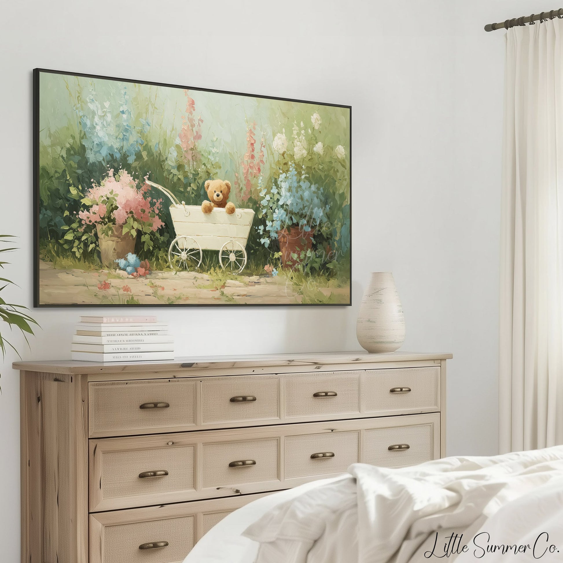 Teddy Bear Wagon Frame TV Art displayed on a TV