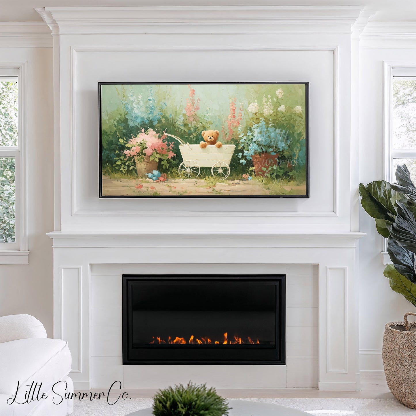 Teddy Bear Wagon Frame TV Art displayed on a TV