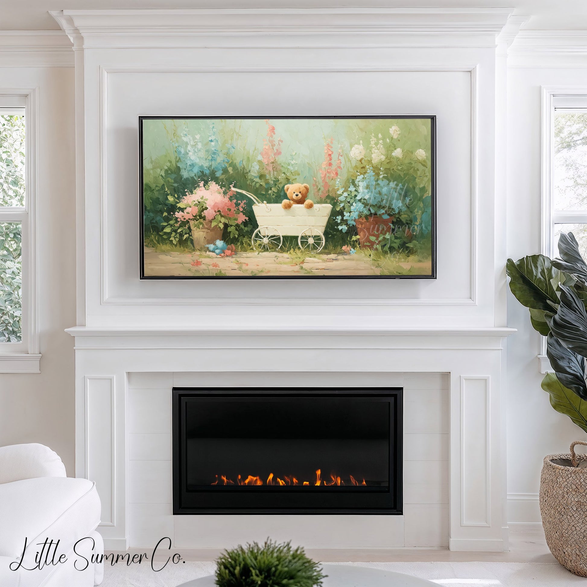 Teddy Bear Wagon Frame TV Art displayed on a TV