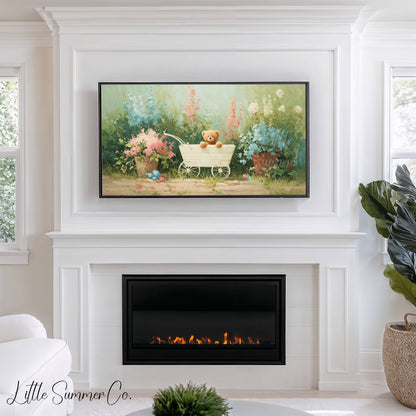 Teddy Bear Wagon Frame TV Art displayed on a TV