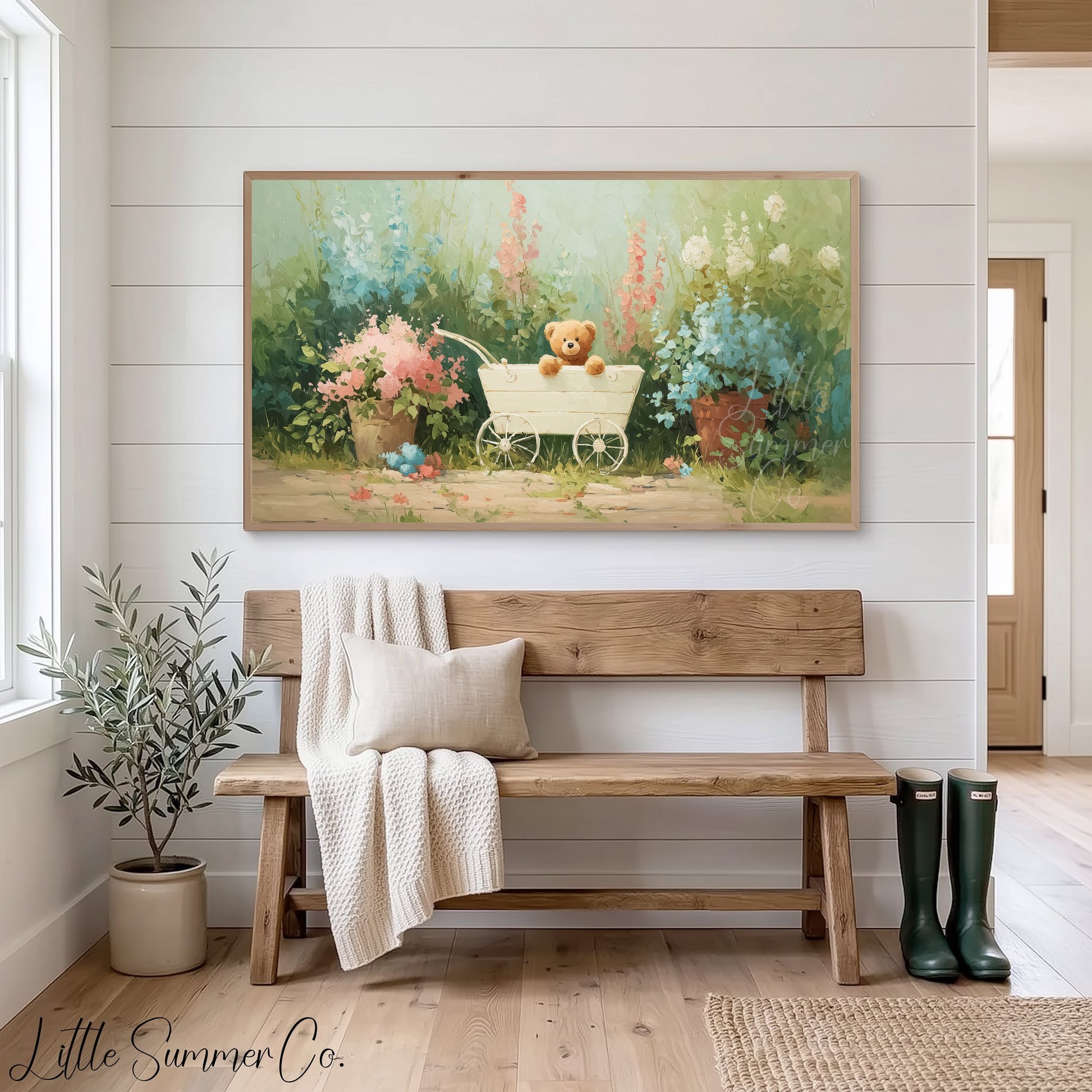 Teddy Bear Wagon Frame TV Art displayed on a TV