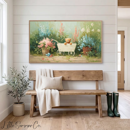 Teddy Bear Wagon Frame TV Art displayed on a TV