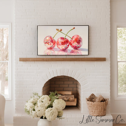 Disco Cherries Frame TV Art displayed on a TV