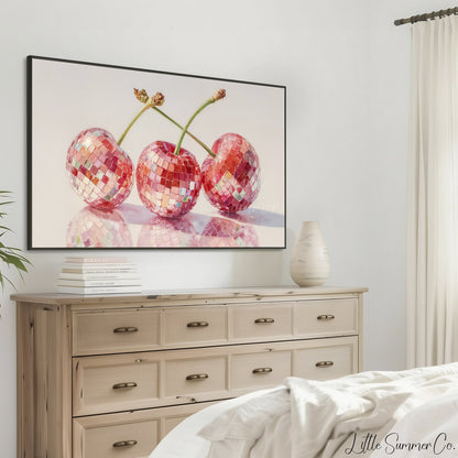 Disco Cherries Frame TV Art displayed on a TV