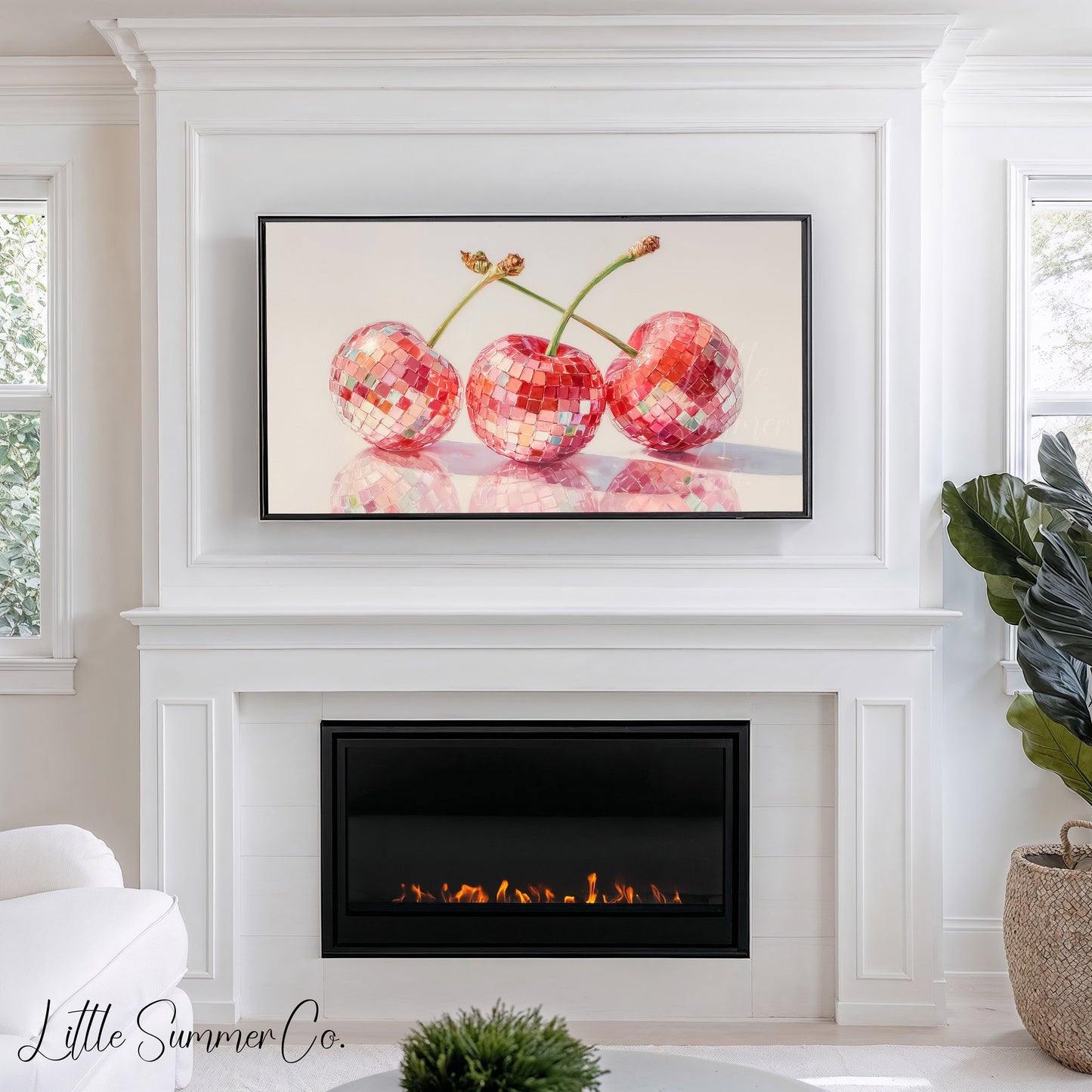 Disco Cherries Frame TV Art displayed on a TV