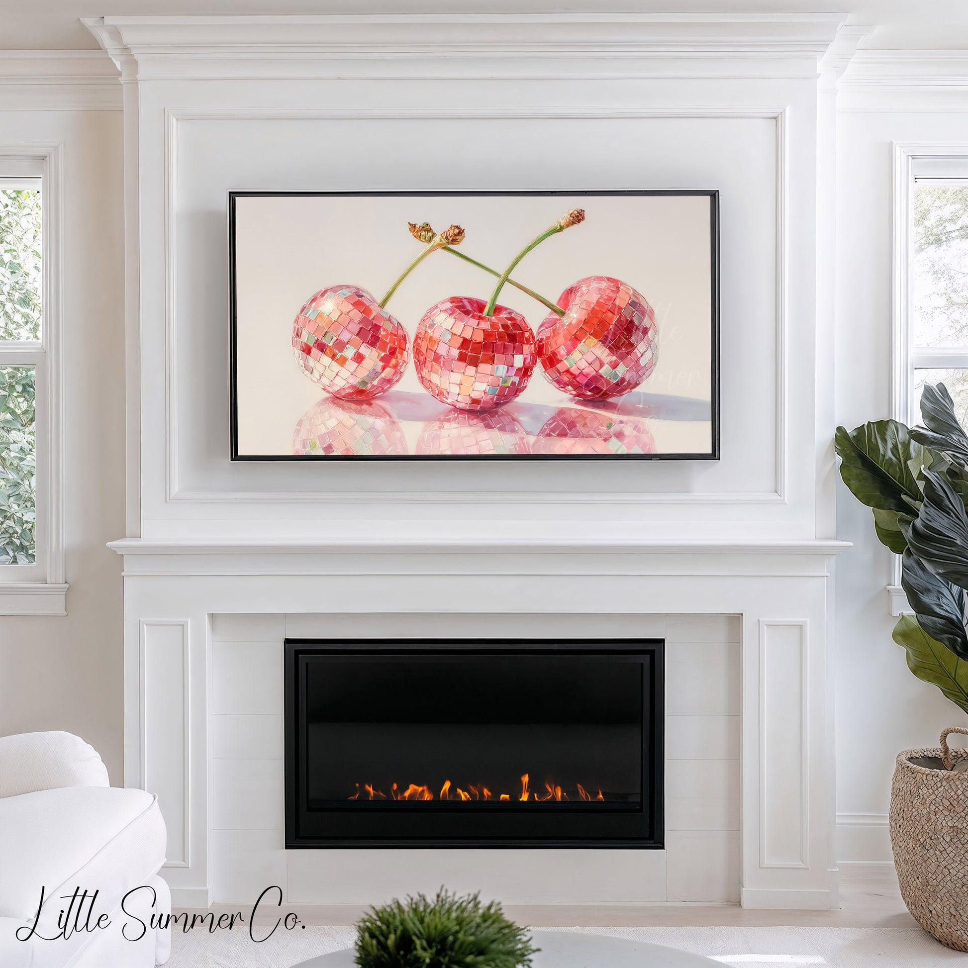 Disco Cherries Frame TV Art displayed on a TV