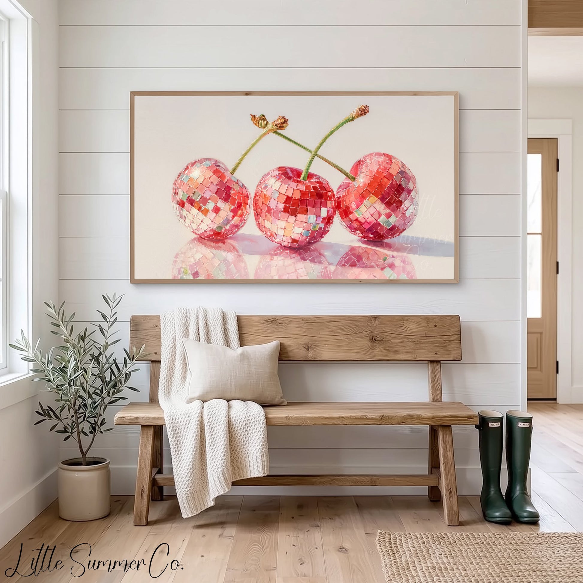 Disco Cherries Frame TV Art displayed on a TV