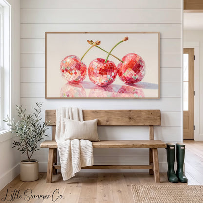 Disco Cherries Frame TV Art displayed on a TV