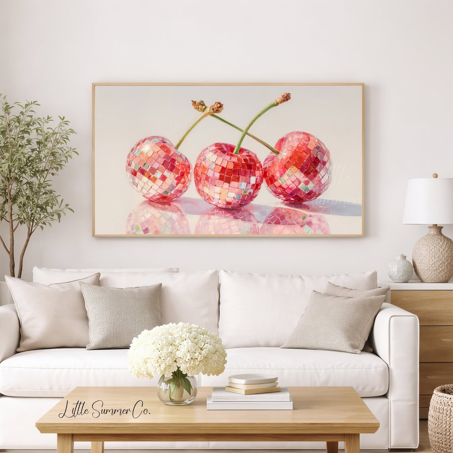 Disco Cherries Frame TV Art displayed on a TV