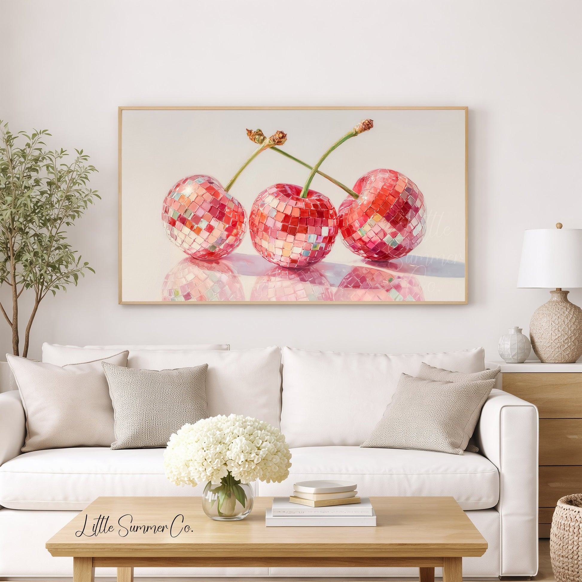 Disco Cherries Frame TV Art displayed on a TV