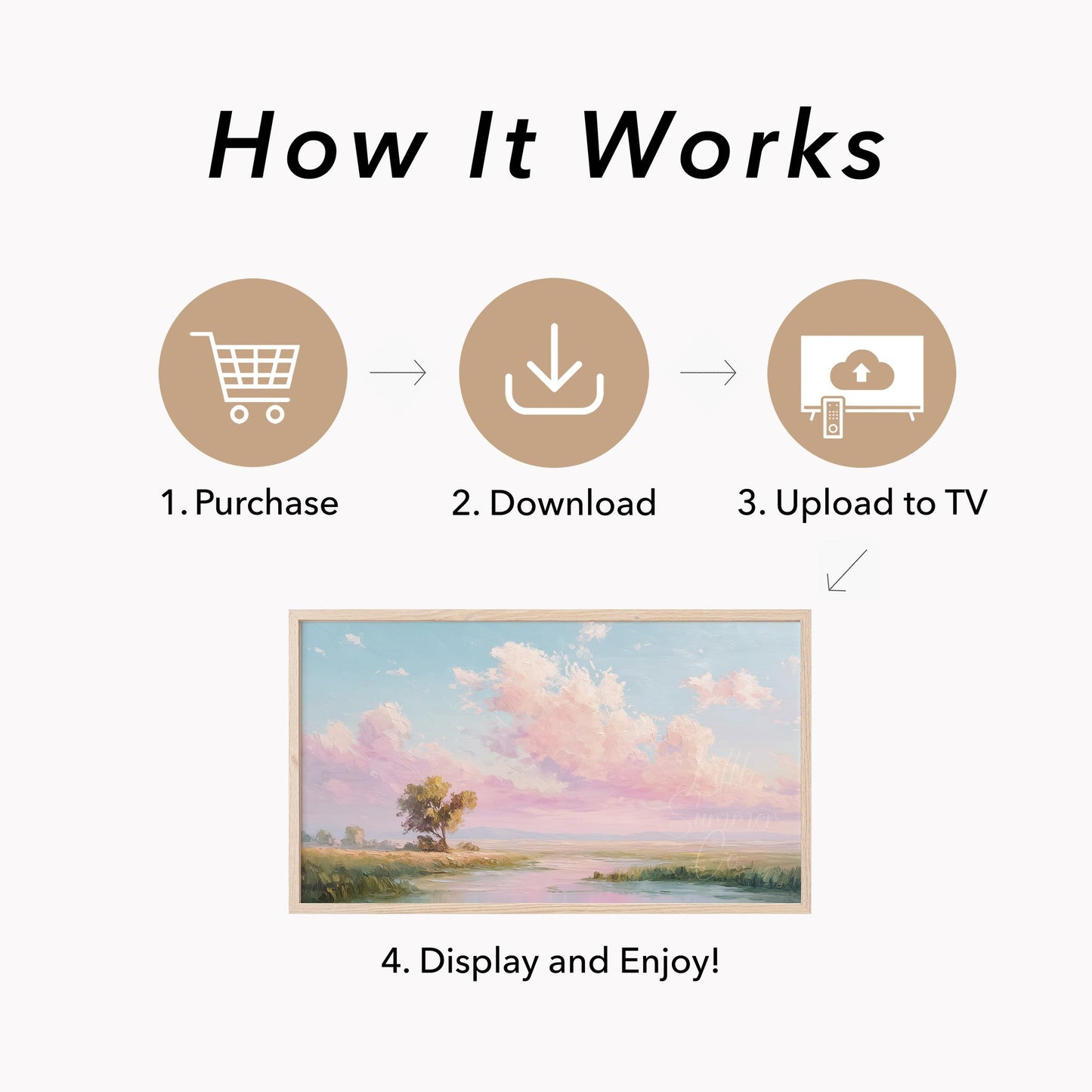 Meadow River Pastel Sky Frame TV Art displayed on a TV
