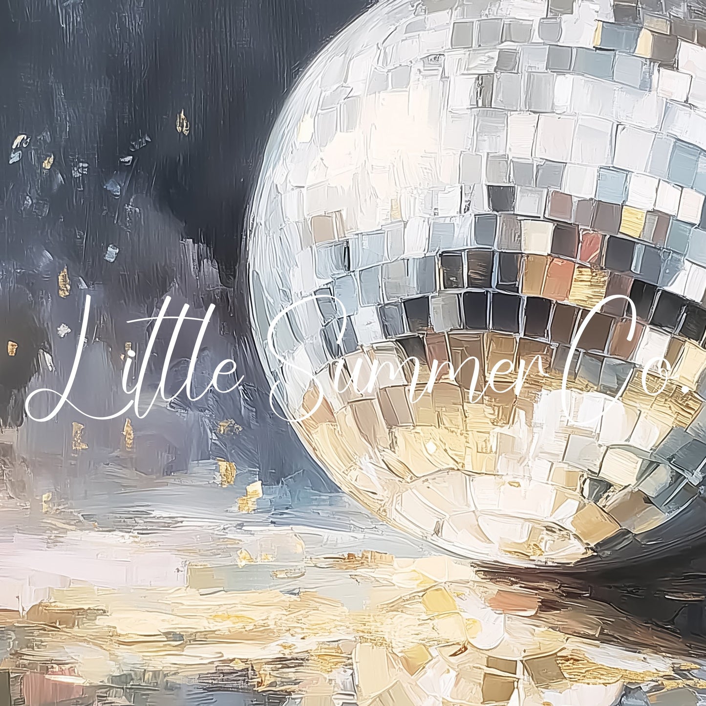 Silver Disco Ball and Gold Confetti Frame TV Art displayed on a TV