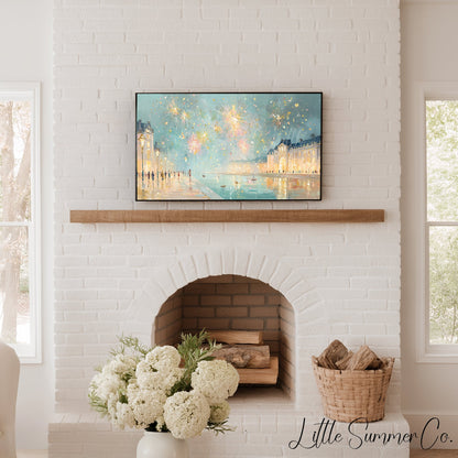 Fireworks Frame TV Art displayed on a TV