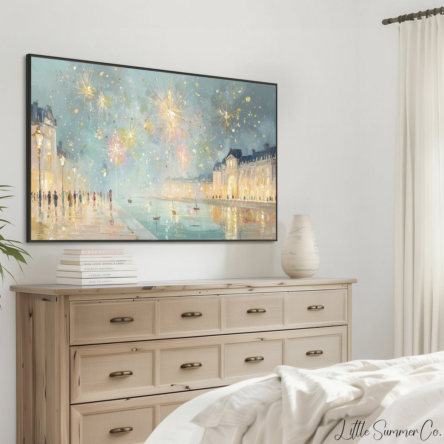 Fireworks Frame TV Art displayed on a TV