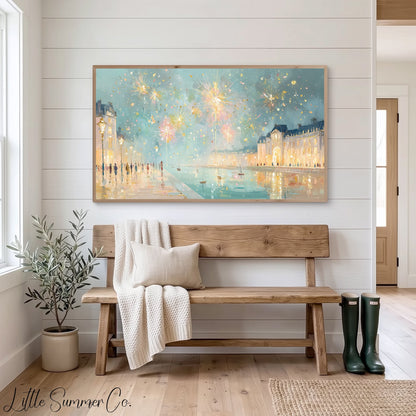 Fireworks Frame TV Art displayed on a TV