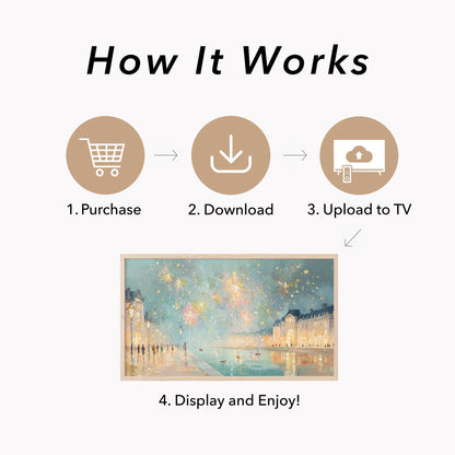 Fireworks Frame TV Art displayed on a TV