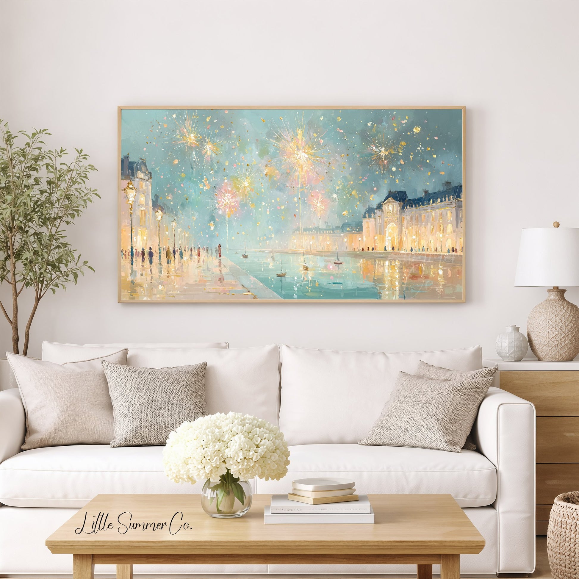 Fireworks Frame TV Art displayed on a TV