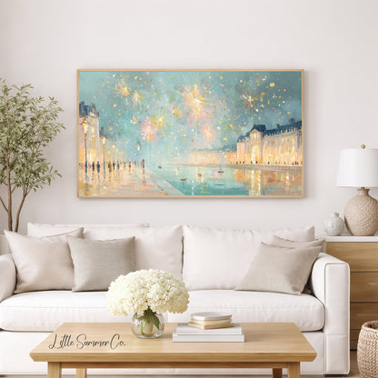Fireworks Frame TV Art displayed on a TV