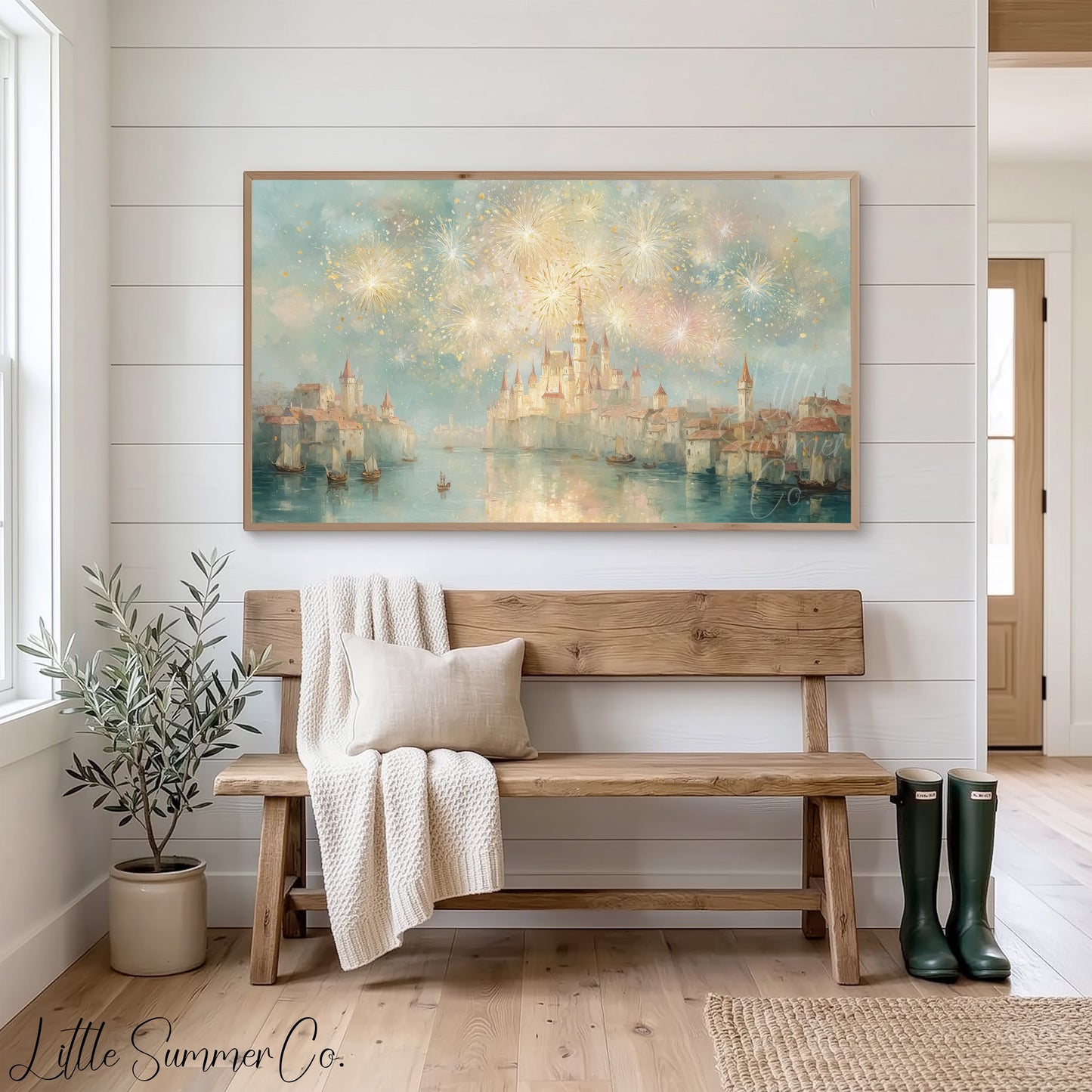 Castle Fireworks Frame TV Art displayed on a TV