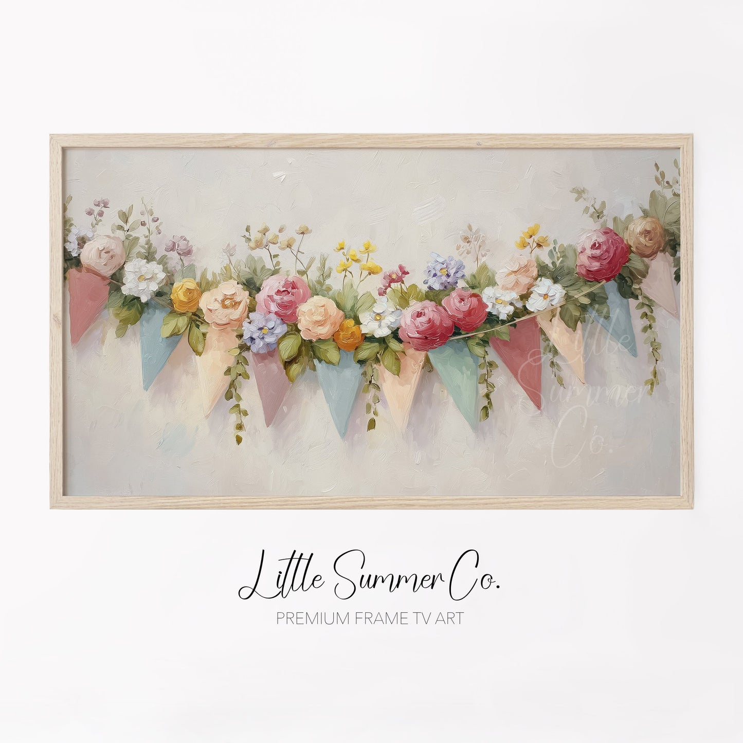 Floral Bunting Frame TV Art displayed on a TV