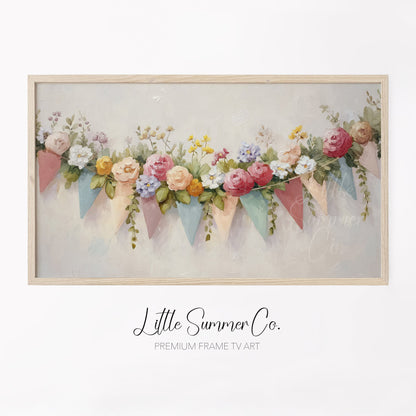 Floral Bunting Frame TV Art displayed on a TV