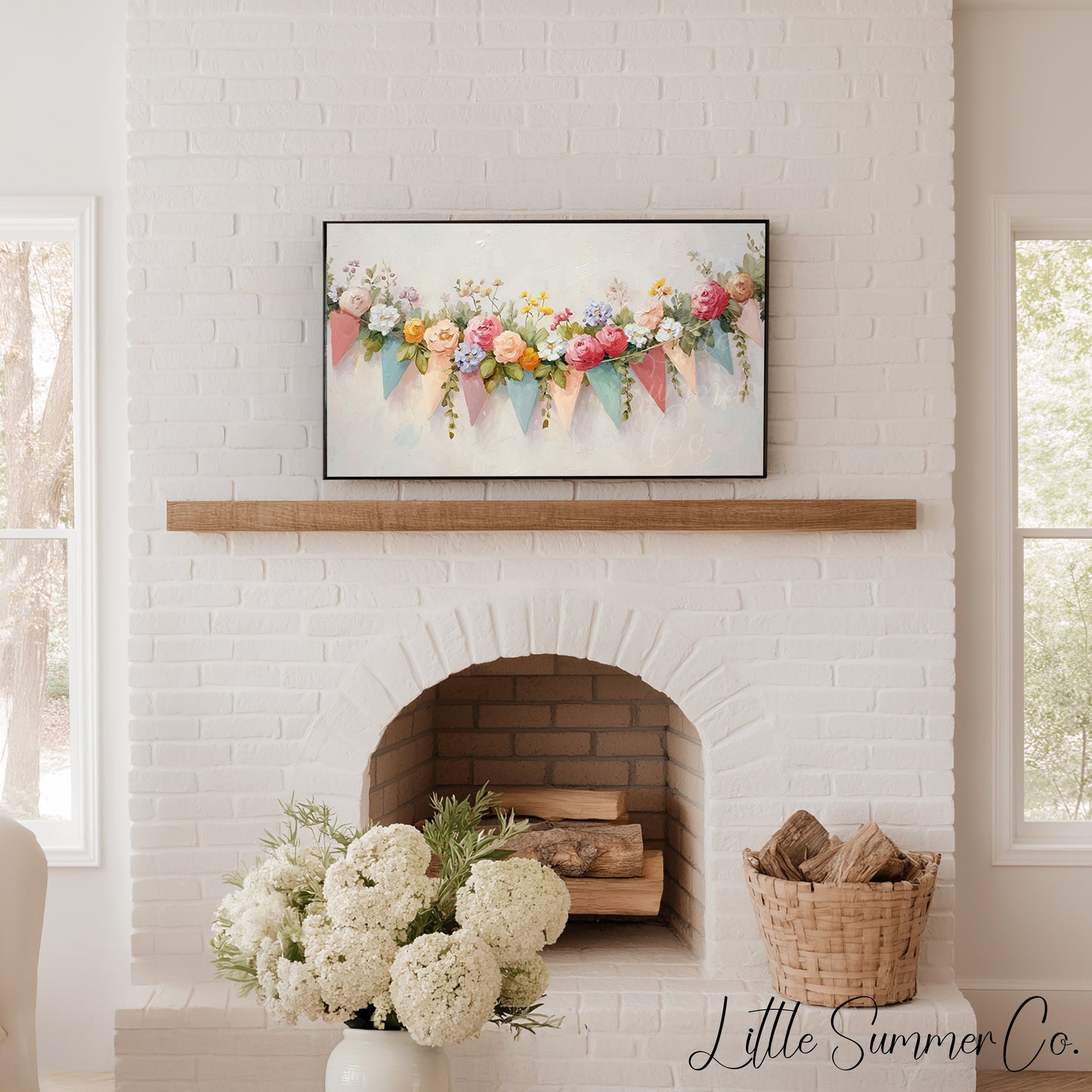 Floral Bunting Frame TV Art displayed on a TV