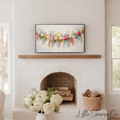 Floral Bunting Frame TV Art displayed on a TV