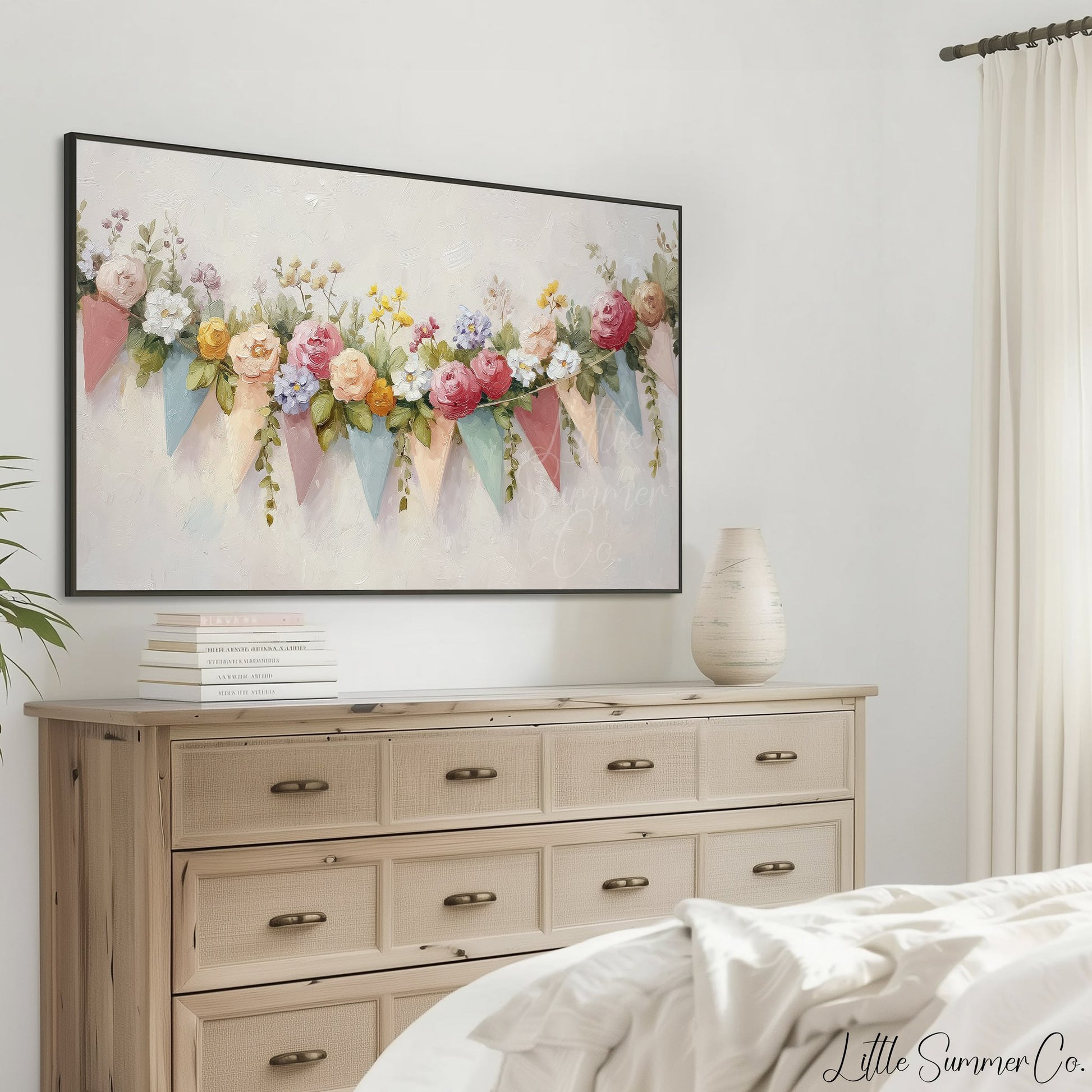 Floral Bunting Frame TV Art displayed on a TV