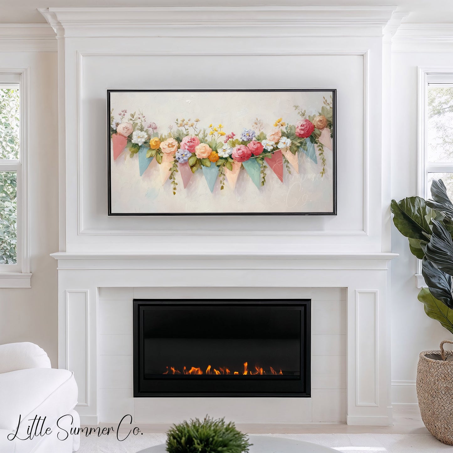 Floral Bunting Frame TV Art displayed on a TV