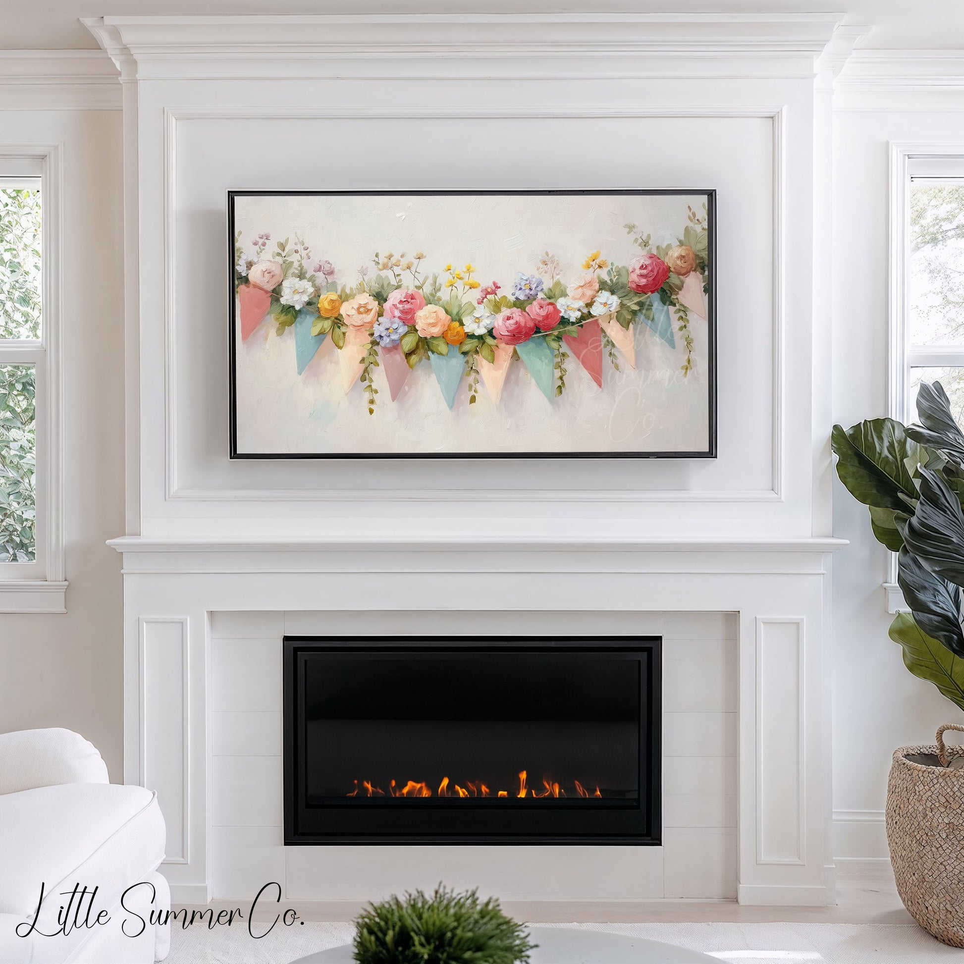 Floral Bunting Frame TV Art displayed on a TV
