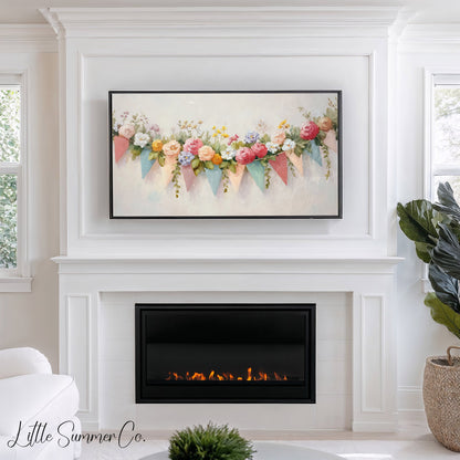 Floral Bunting Frame TV Art displayed on a TV