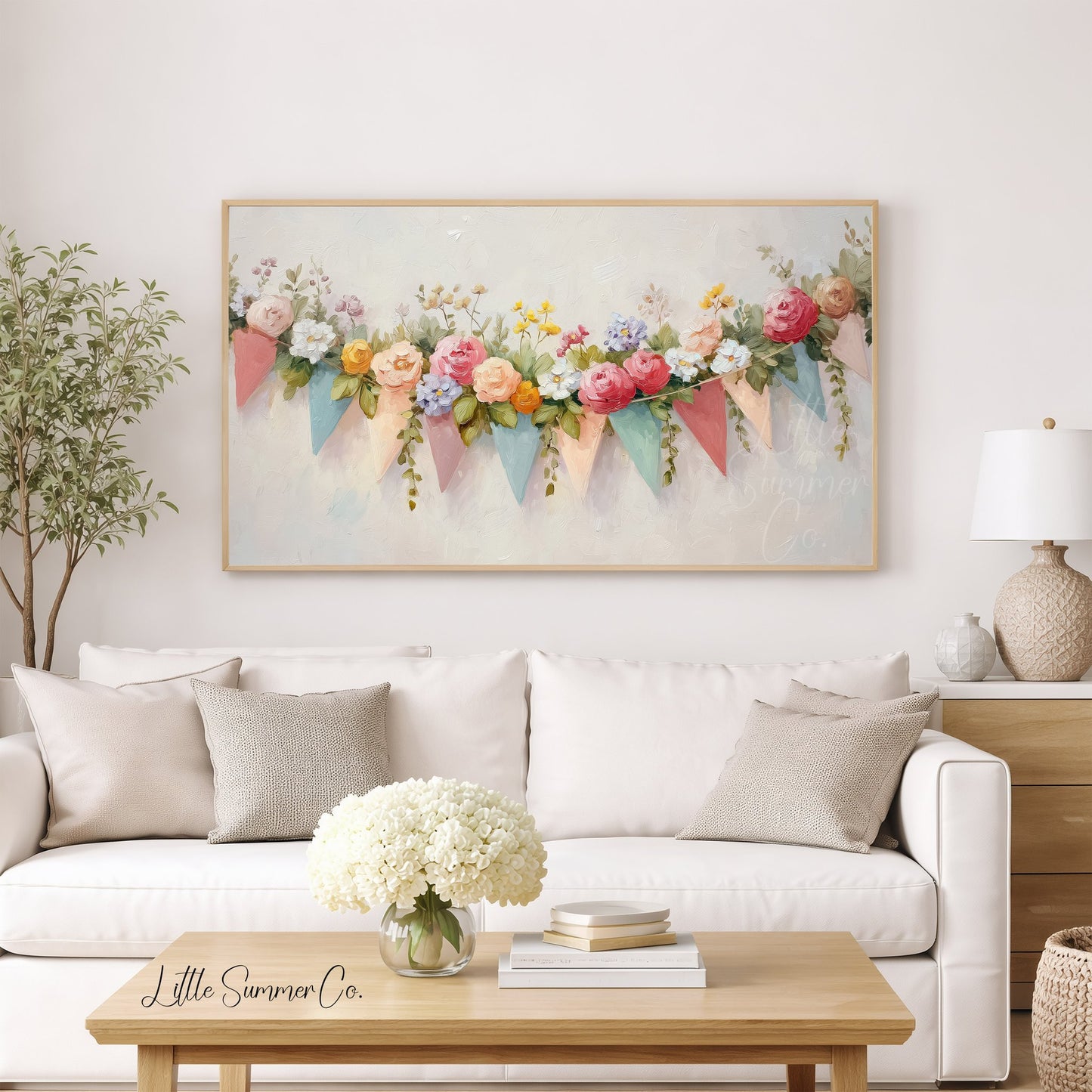 Floral Bunting Frame TV Art displayed on a TV