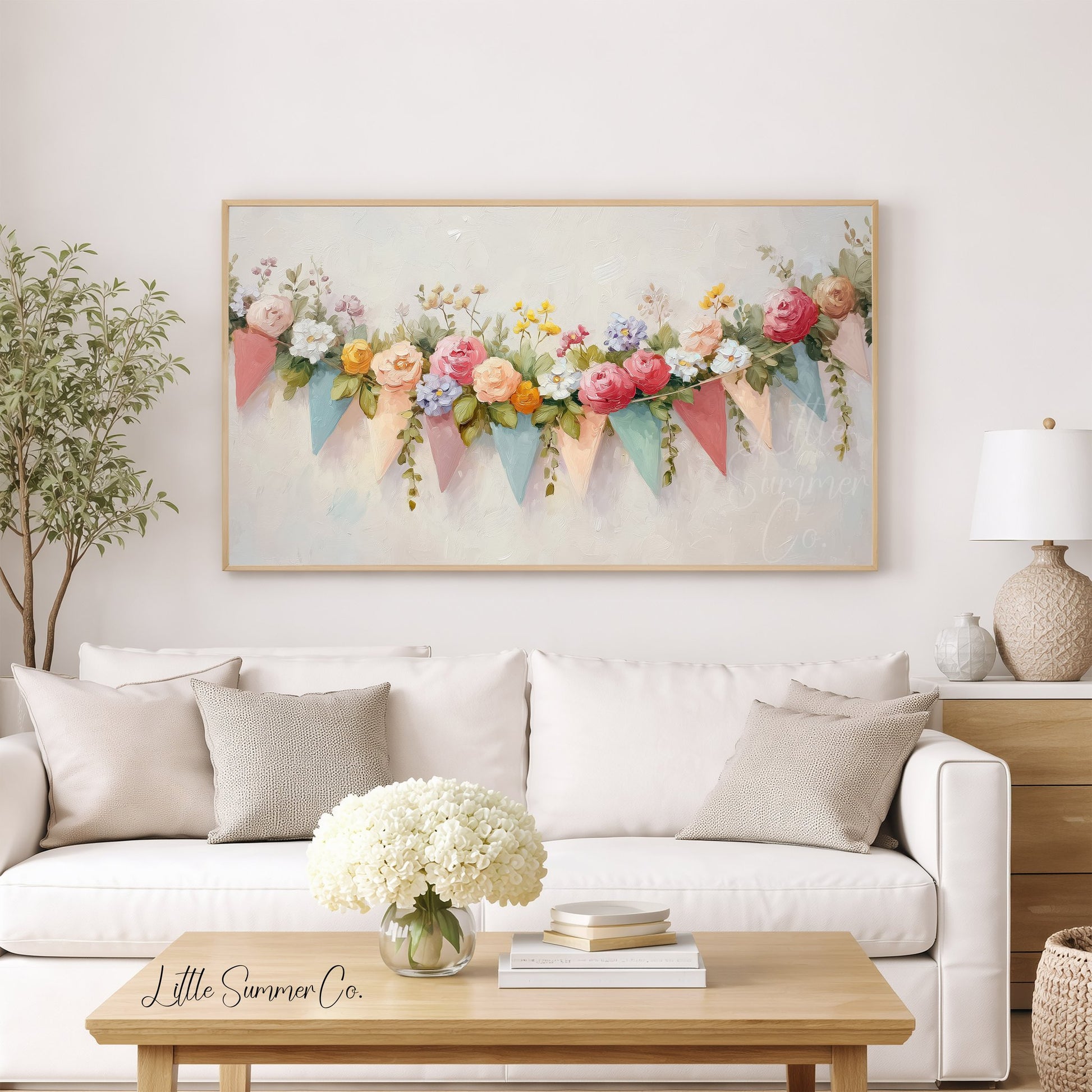Floral Bunting Frame TV Art displayed on a TV