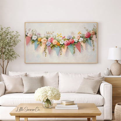 Floral Bunting Frame TV Art displayed on a TV