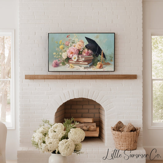 Graduation Flowers Frame TV Art displayed on a TV