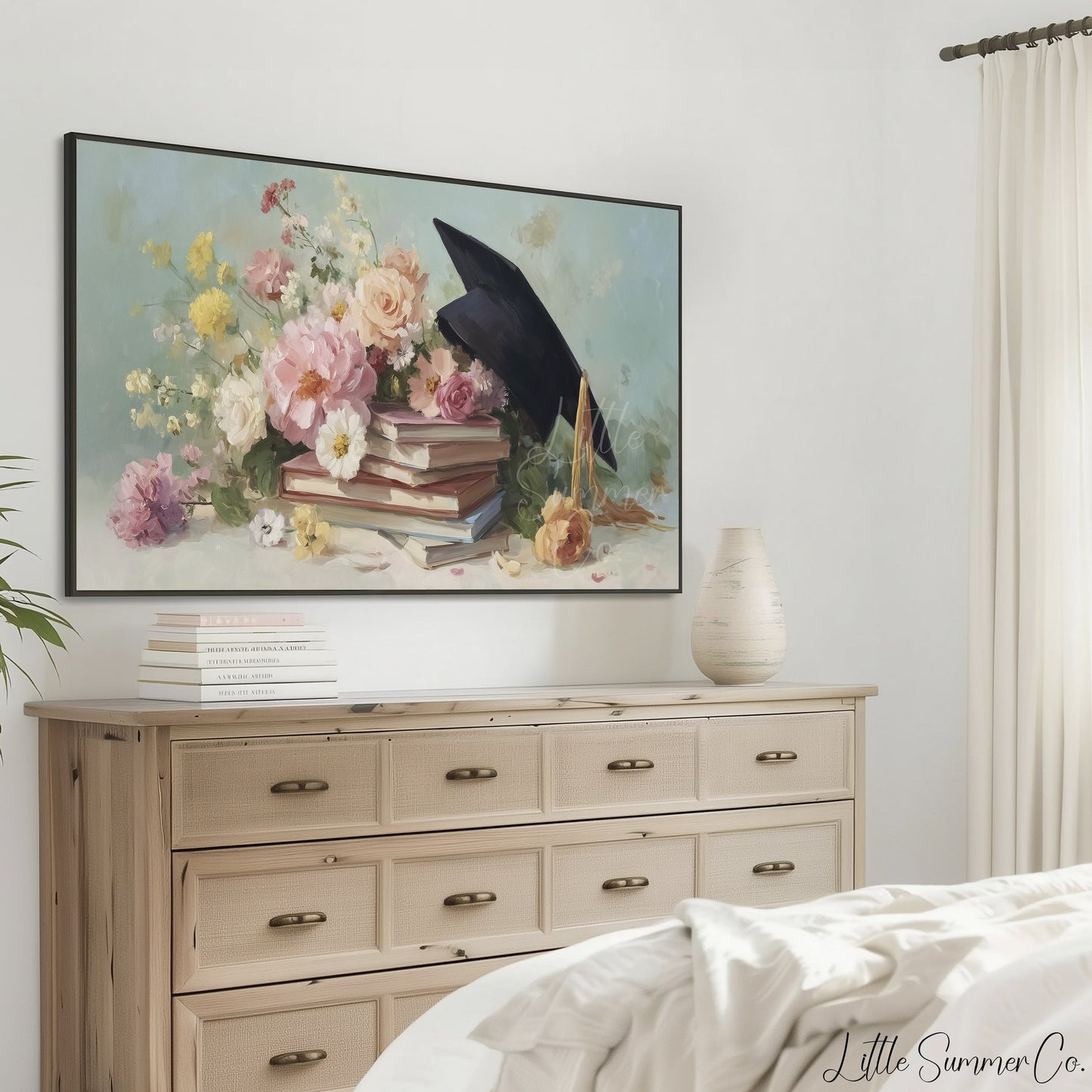 Graduation Flowers Frame TV Art displayed on a TV