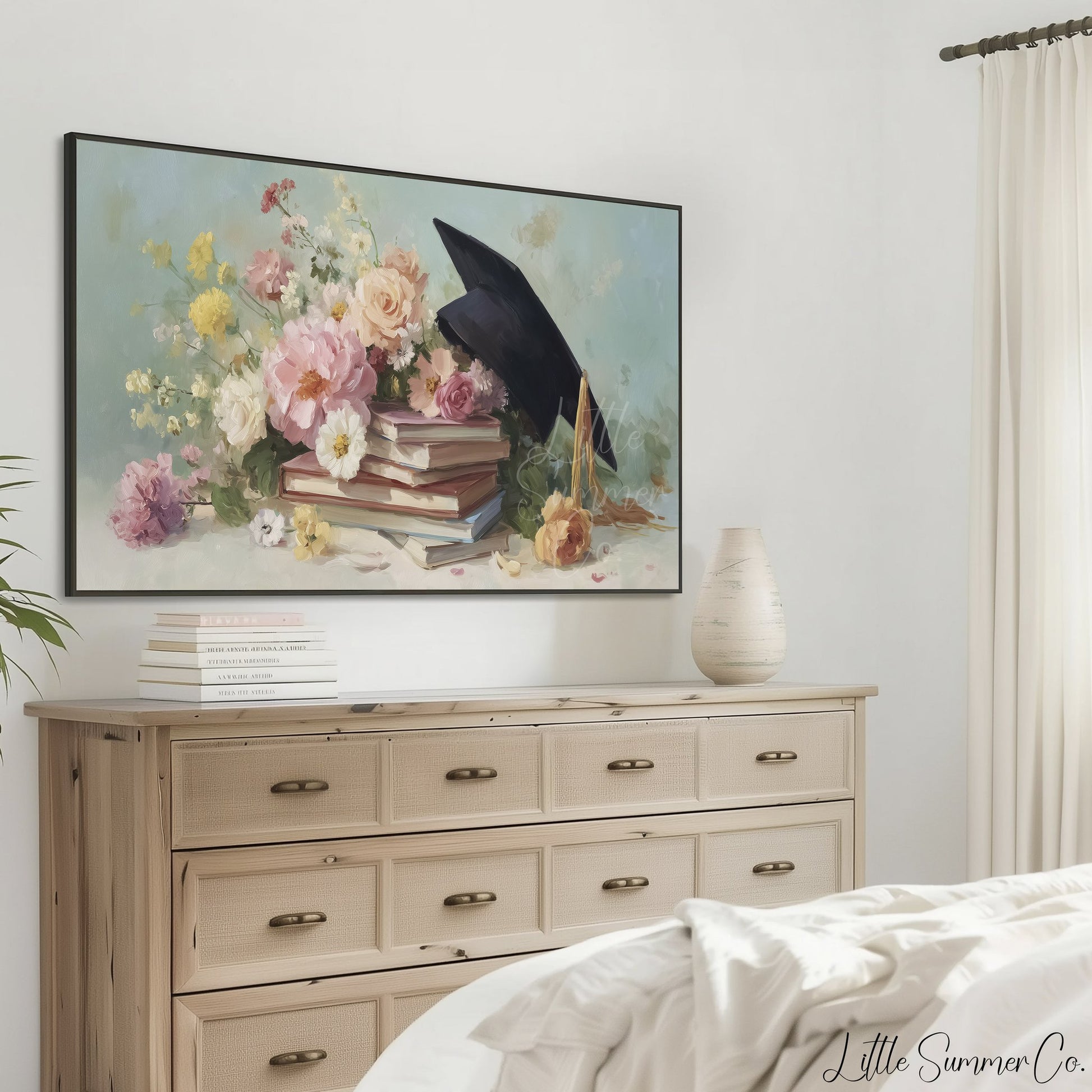 Graduation Flowers Frame TV Art displayed on a TV