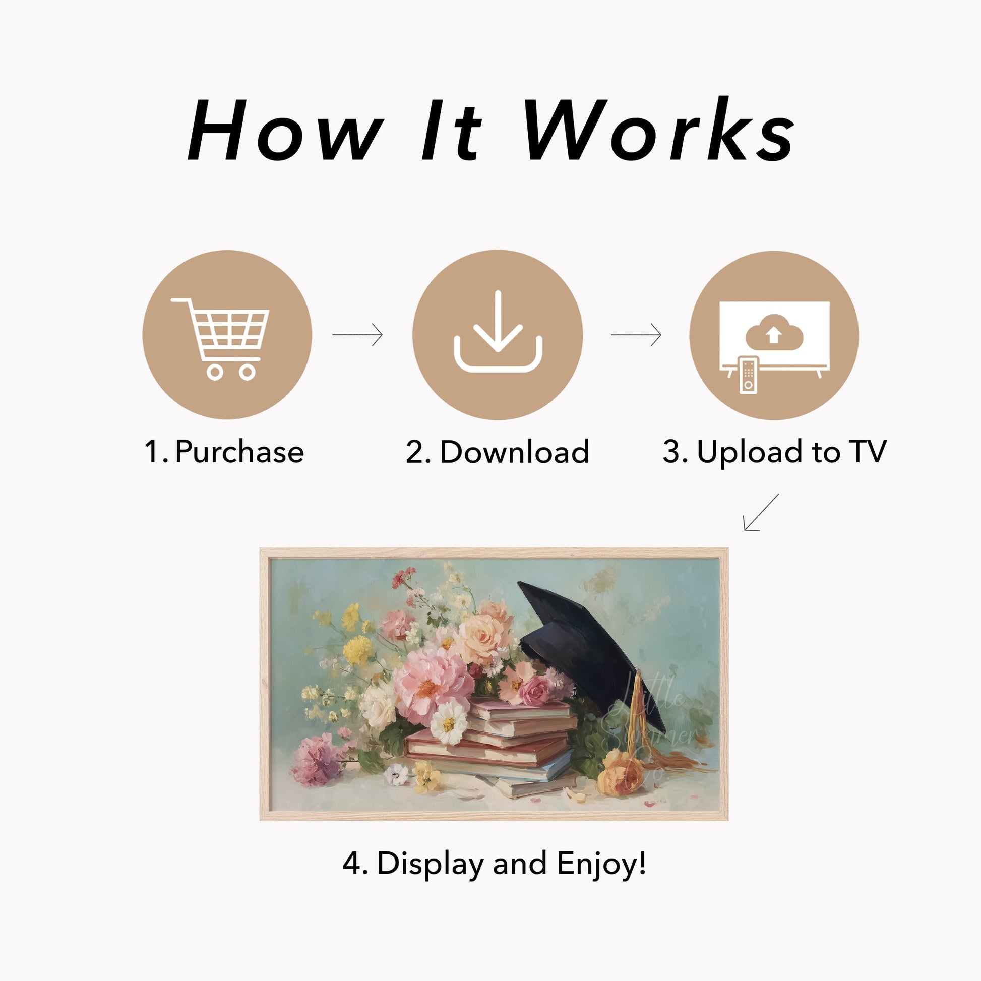 Graduation Flowers Frame TV Art displayed on a TV