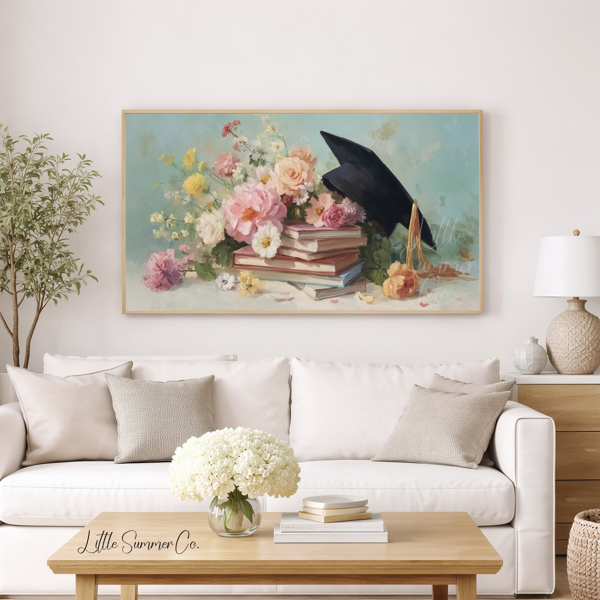 Graduation Flowers Frame TV Art displayed on a TV
