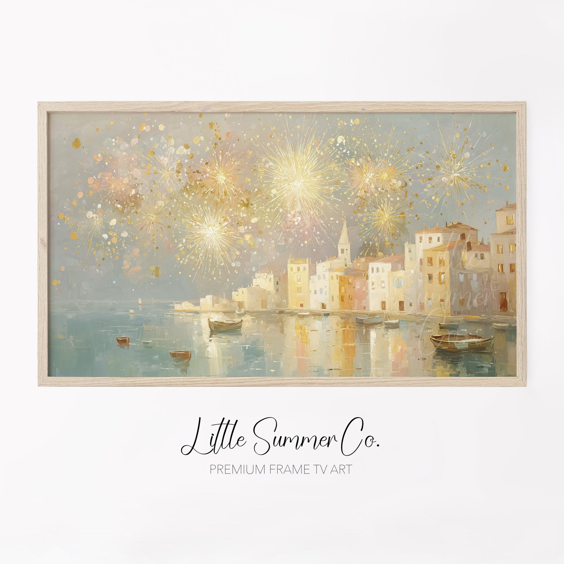 Coastal Fireworks Frame TV Art displayed on a TV