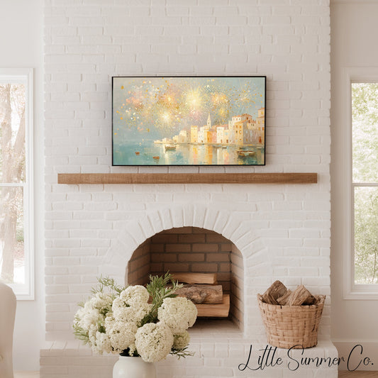 Coastal Fireworks Frame TV Art displayed on a TV