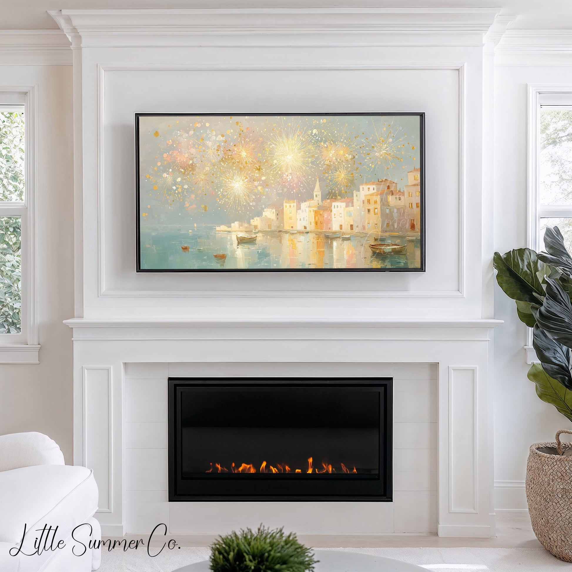 Coastal Fireworks Frame TV Art displayed on a TV