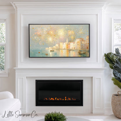 Coastal Fireworks Frame TV Art displayed on a TV