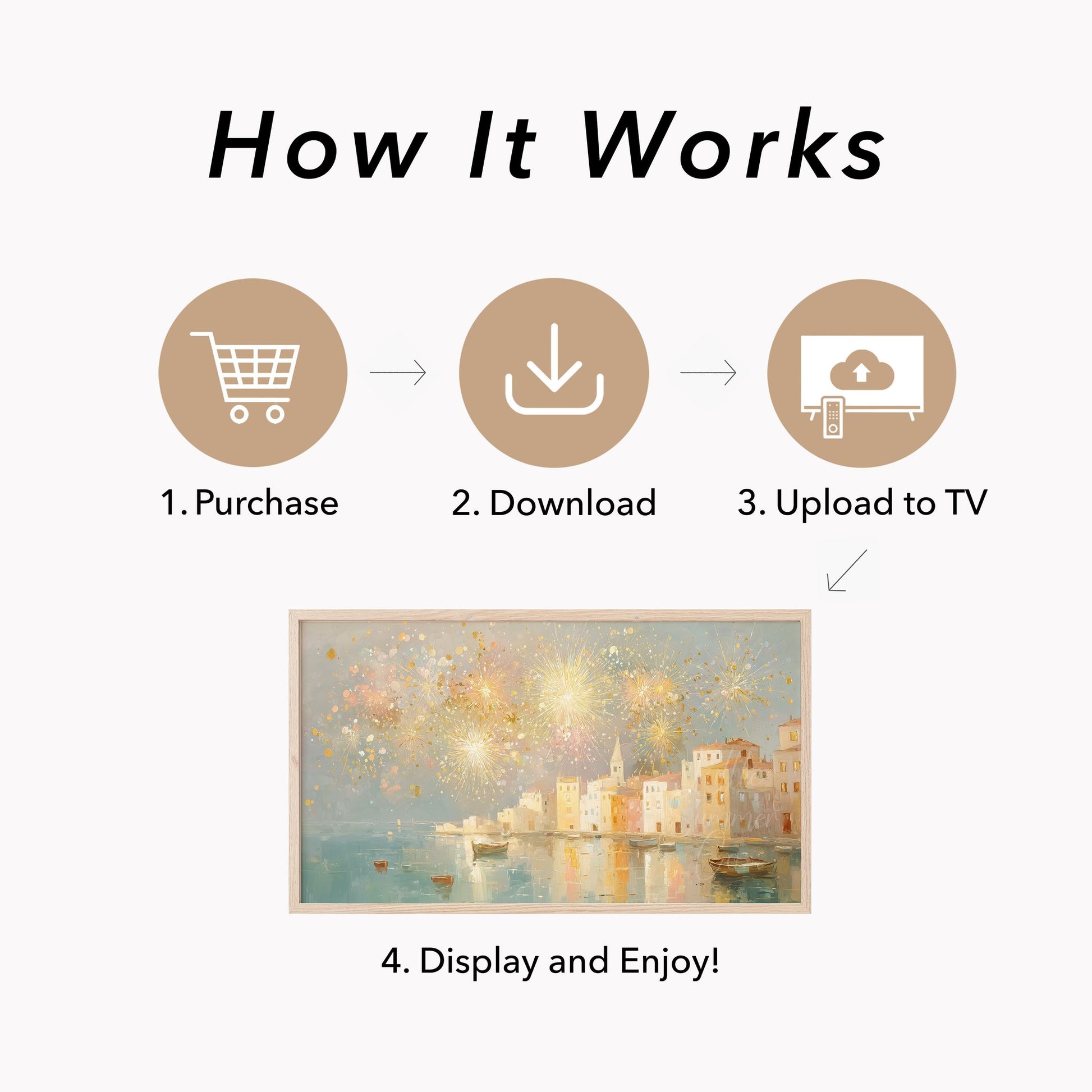 Coastal Fireworks Frame TV Art displayed on a TV