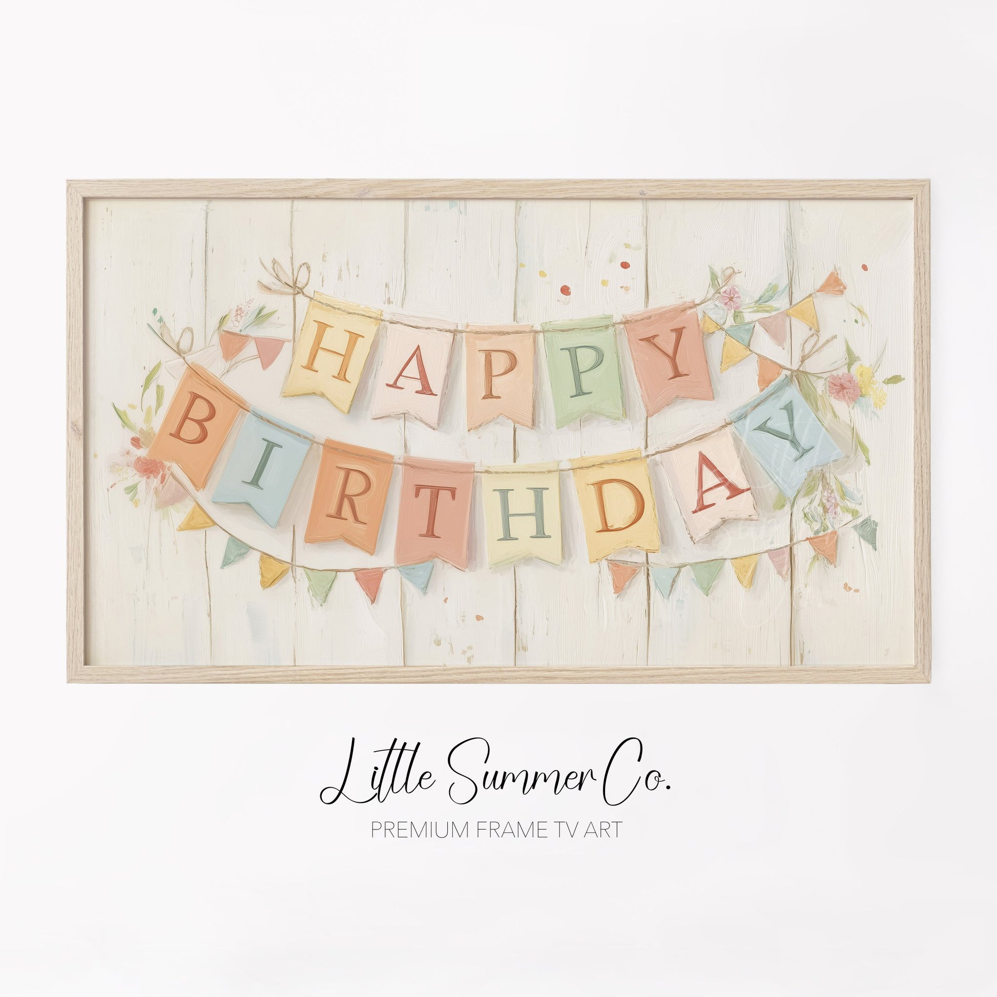Birthday Bunting Frame TV Art displayed on a TV