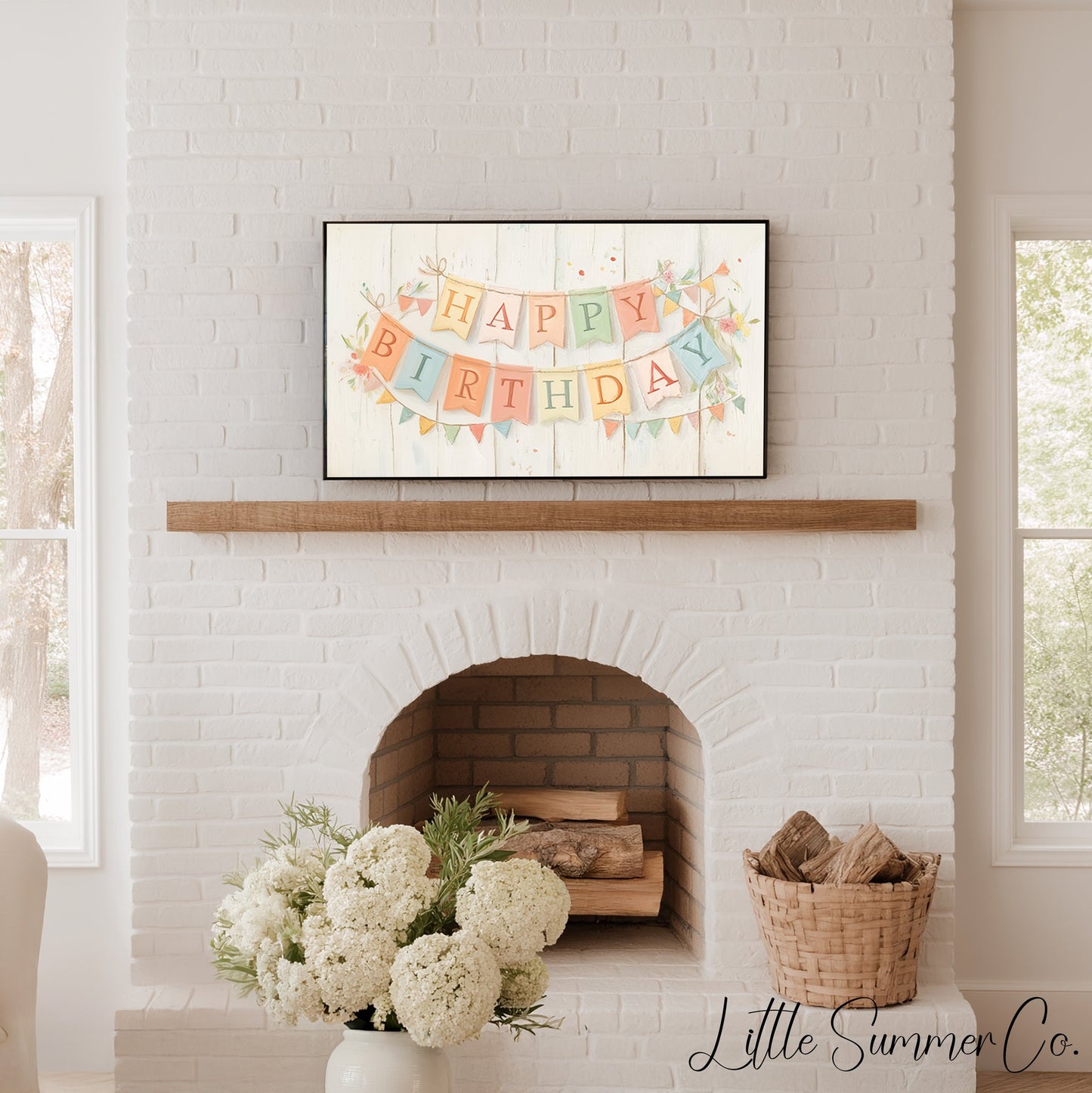 Birthday Bunting Frame TV Art displayed on a TV