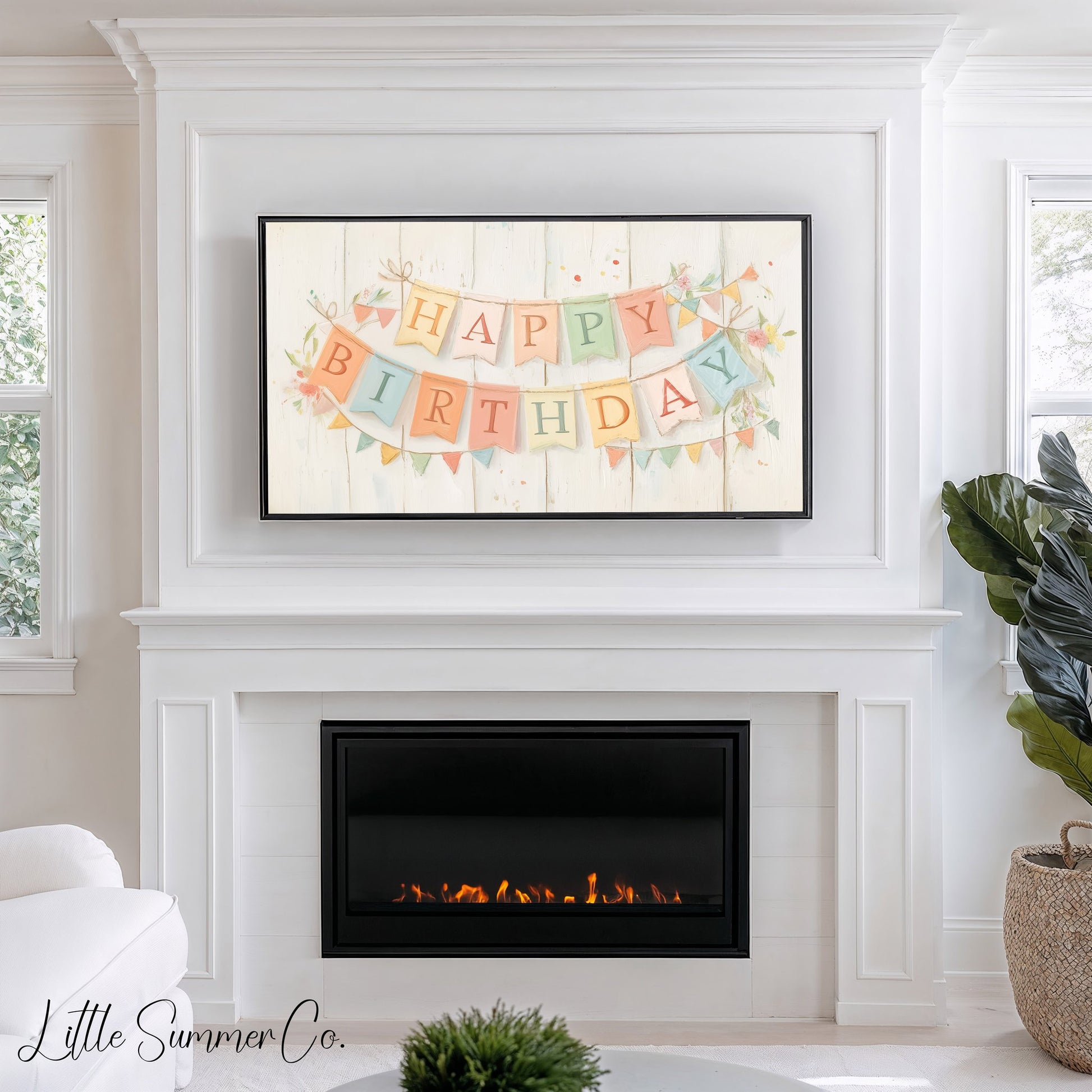 Birthday Bunting Frame TV Art displayed on a TV